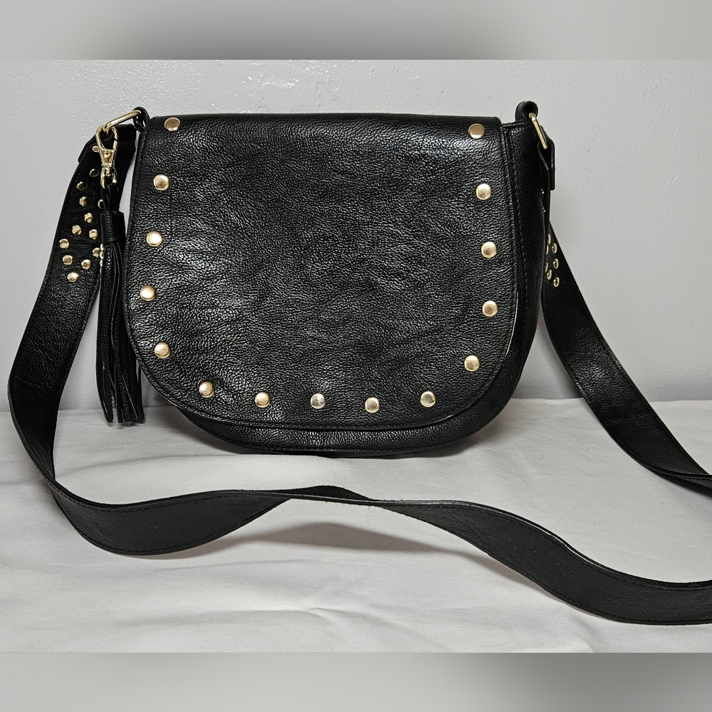 Madden Girl Faux Black Leather Saddlebag Crossbody